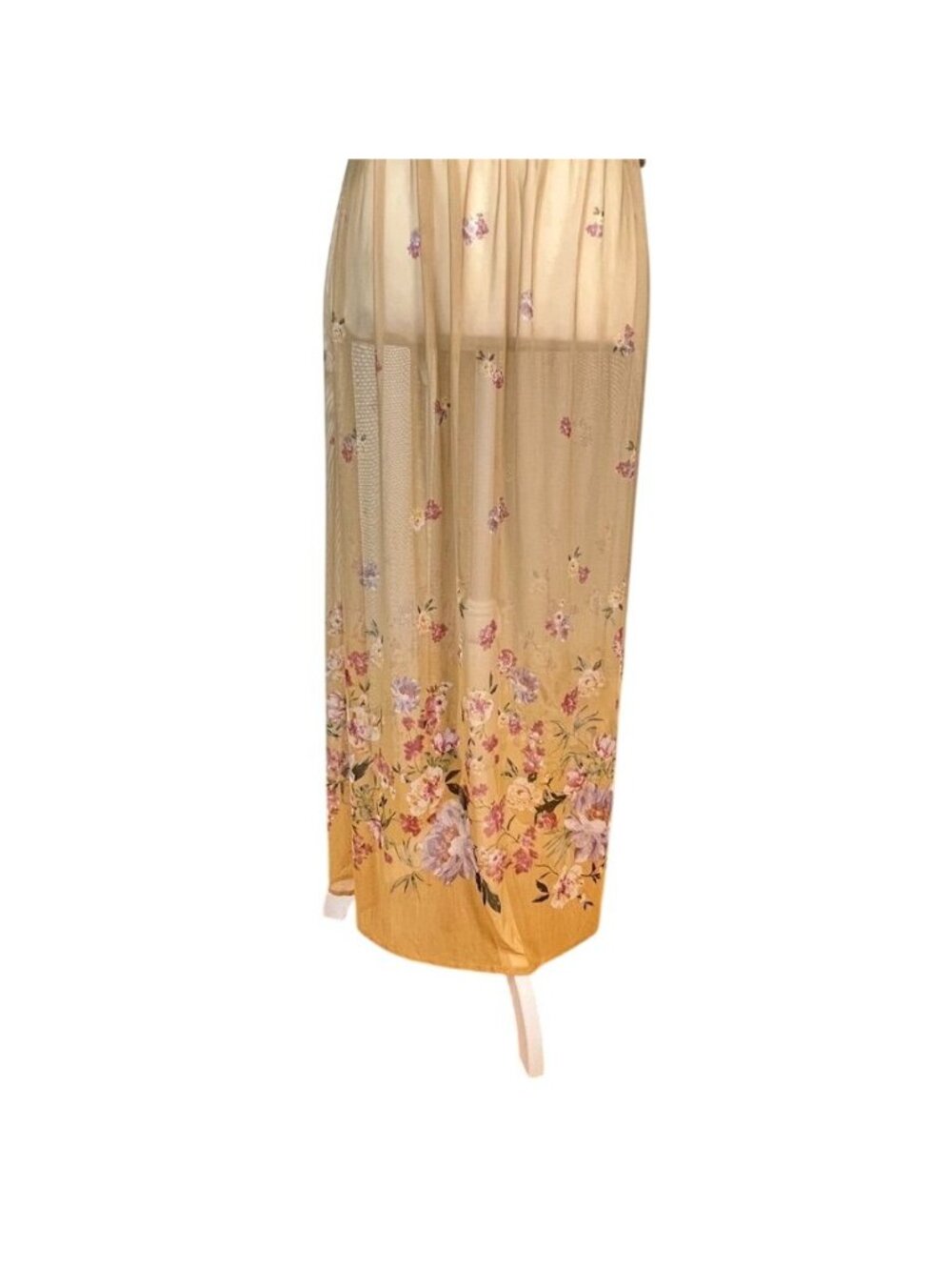 Butter Yellow Sheer Mesh Crochet Kimono Sz XL Maxi Dress Boho Country Garden - Picture 10 of 16